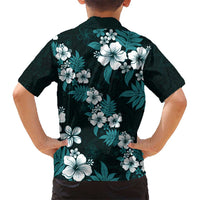 Hawaiian Hibiscus Tribal Floral Teal Kid Hawaiian Shirt Polynesian Tapa Pattern LT01 - Polynesian Pride