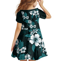 Hawaiian Hibiscus Tribal Floral Teal Kid Short Sleeve Dress Polynesian Tapa Pattern - Polynesian Pride