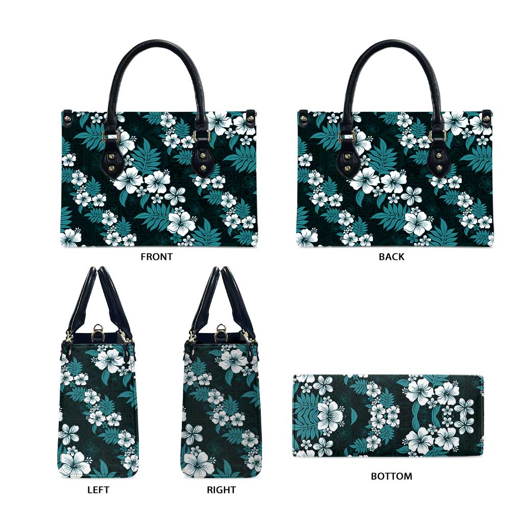 Hawaiian Hibiscus Tribal Floral Teal Leather Bag Polynesian Tapa Pattern - Polynesian Pride