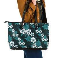 Hawaiian Hibiscus Tribal Floral Teal Leather Tote Bag Polynesian Tapa Pattern LT01 - Polynesian Pride