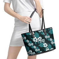 Hawaiian Hibiscus Tribal Floral Teal Leather Tote Bag Polynesian Tapa Pattern LT01 - Polynesian Pride