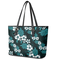 Hawaiian Hibiscus Tribal Floral Teal Leather Tote Bag Polynesian Tapa Pattern LT01 - Polynesian Pride