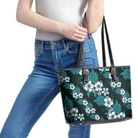Hawaiian Hibiscus Tribal Floral Teal Leather Tote Bag Polynesian Tapa Pattern LT01 - Polynesian Pride