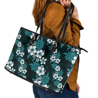 Hawaiian Hibiscus Tribal Floral Teal Leather Tote Bag Polynesian Tapa Pattern LT01 - Polynesian Pride