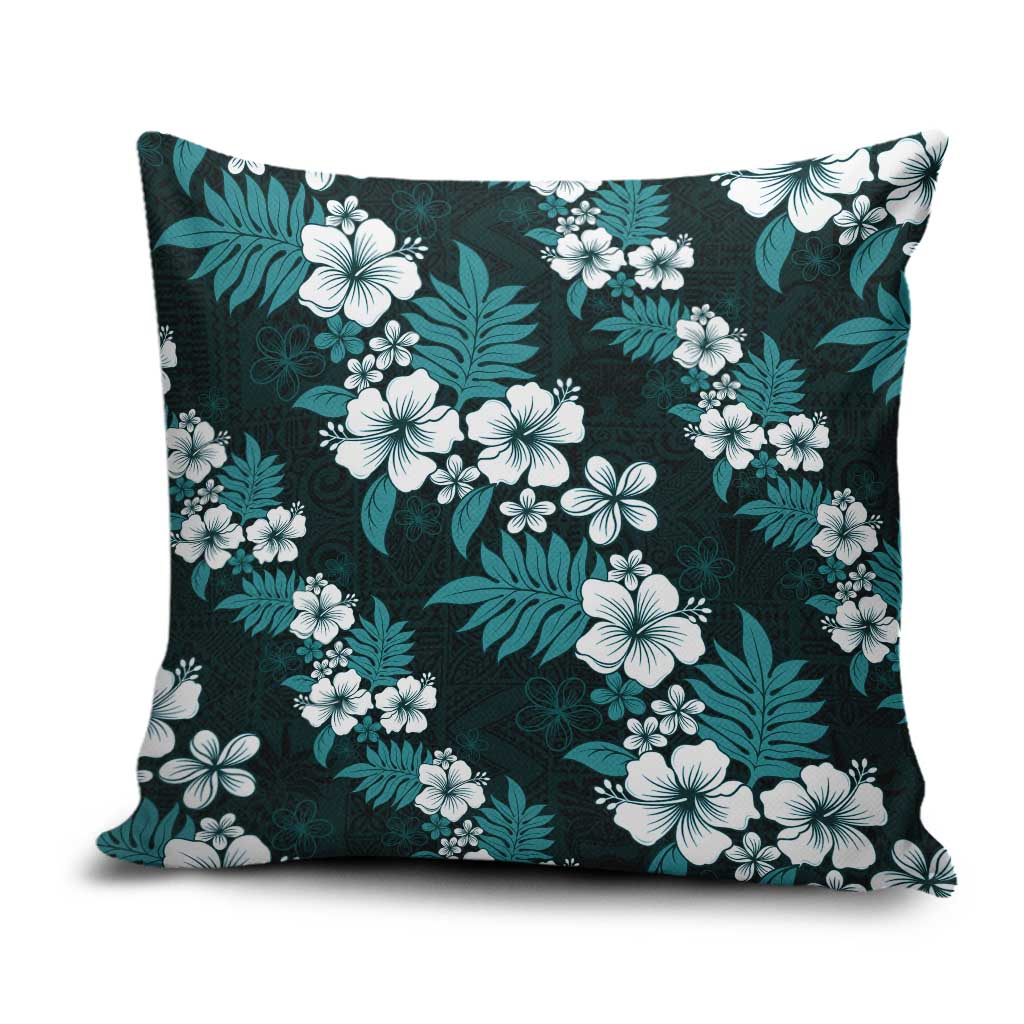 Hawaiian Hibiscus Tribal Floral Teal Pillow Cover Polynesian Tapa Pattern - Polynesian Pride