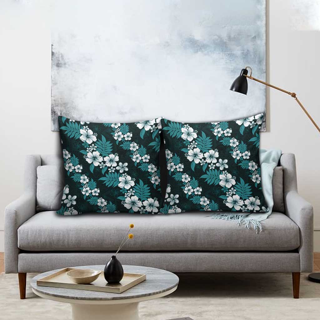 Hawaiian Hibiscus Tribal Floral Teal Pillow Cover Polynesian Tapa Pattern - Polynesian Pride