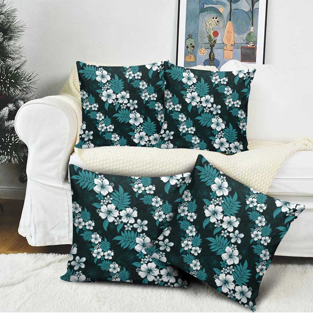 Hawaiian Hibiscus Tribal Floral Teal Pillow Cover Polynesian Tapa Pattern - Polynesian Pride