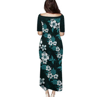 Hawaiian Hibiscus Tribal Floral Teal Puletasi Polynesian Tapa Pattern - Polynesian Pride