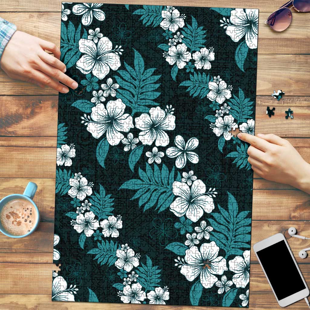 Hawaiian Hibiscus Tribal Floral Teal Puzzle Polynesian Tapa Pattern LT01 Teal - Polynesian Pride