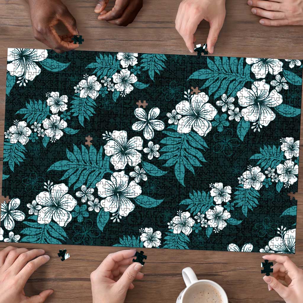 Hawaiian Hibiscus Tribal Floral Teal Puzzle Polynesian Tapa Pattern LT01 - Polynesian Pride