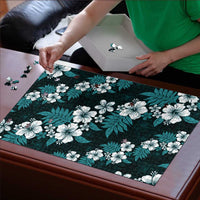 Hawaiian Hibiscus Tribal Floral Teal Puzzle Polynesian Tapa Pattern LT01 - Polynesian Pride