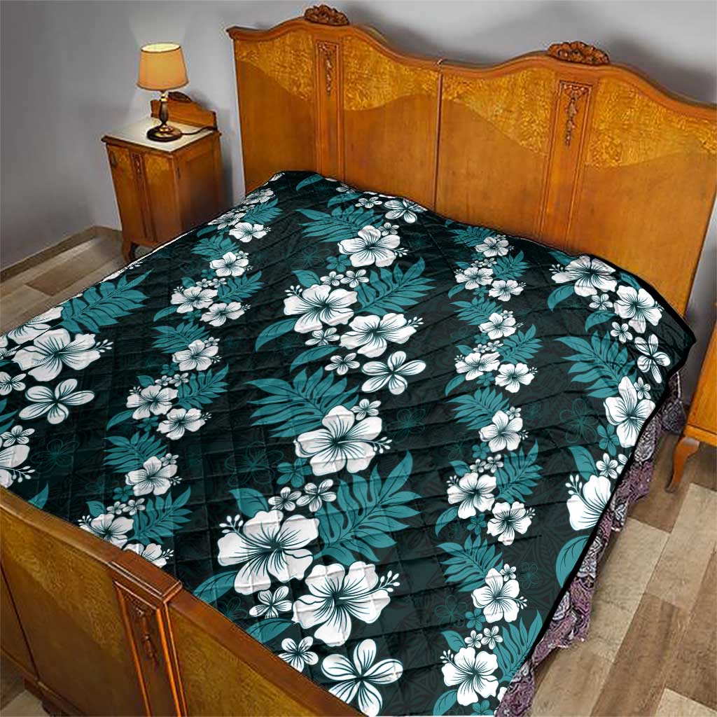 Hawaiian Hibiscus Tribal Floral Teal Quilt Polynesian Tapa Pattern - Polynesian Pride