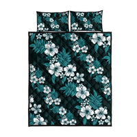Hawaiian Hibiscus Tribal Floral Teal Quilt Bed Set Polynesian Tapa Pattern - Polynesian Pride