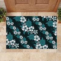 Hawaiian Hibiscus Tribal Floral Teal Rubber Doormat Polynesian Tapa Pattern - Polynesian Pride