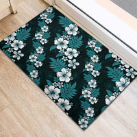 Hawaiian Hibiscus Tribal Floral Teal Rubber Doormat Polynesian Tapa Pattern - Polynesian Pride