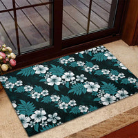 Hawaiian Hibiscus Tribal Floral Teal Rubber Doormat Polynesian Tapa Pattern - Polynesian Pride