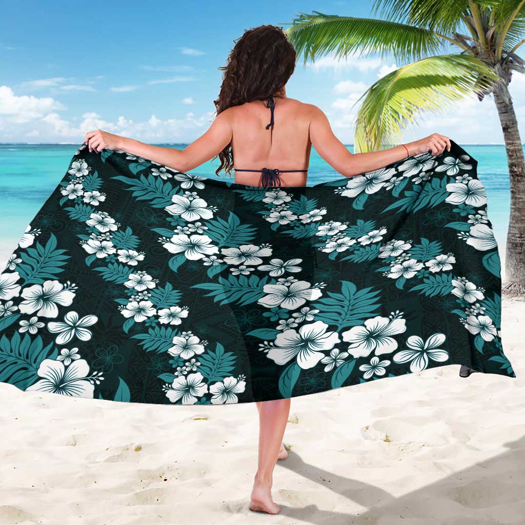 Hawaiian Hibiscus Tribal Floral Teal Sarong Polynesian Tapa Pattern - Polynesian Pride