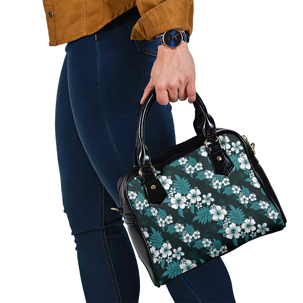 Hawaiian Hibiscus Tribal Floral Teal Shoulder Handbag Polynesian Tapa Pattern - Polynesian Pride