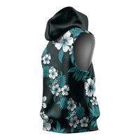 Hawaiian Hibiscus Tribal Floral Teal Sleeveless Hoodie Polynesian Tapa Pattern LT01 - Polynesian Pride