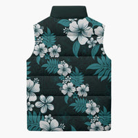 Hawaiian Hibiscus Tribal Floral Teal Sleeveless Puffer Jacket Polynesian Tapa Pattern LT01 - Polynesian Pride