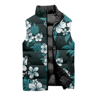 Hawaiian Hibiscus Tribal Floral Teal Sleeveless Puffer Jacket Polynesian Tapa Pattern LT01 - Polynesian Pride