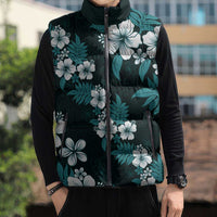 Hawaiian Hibiscus Tribal Floral Teal Sleeveless Puffer Jacket Polynesian Tapa Pattern LT01 - Polynesian Pride