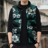 Hawaiian Hibiscus Tribal Floral Teal Sleeveless Puffer Jacket Polynesian Tapa Pattern LT01 - Polynesian Pride
