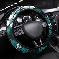 Hawaiian Hibiscus Tribal Floral Teal Steering Wheel Cover Polynesian Tapa Pattern - Polynesian Pride