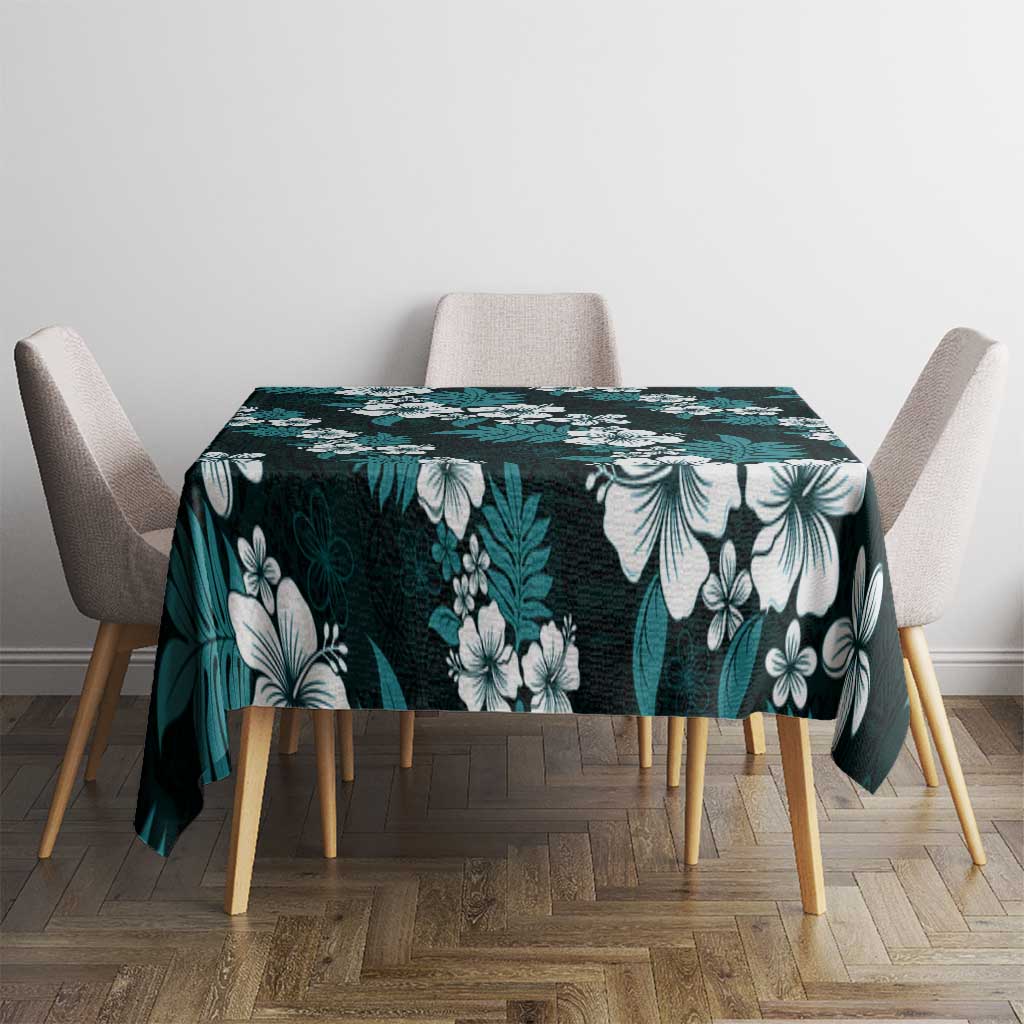 Hawaiian Hibiscus Tribal Floral Teal Tablecloth Polynesian Tapa Pattern - Polynesian Pride