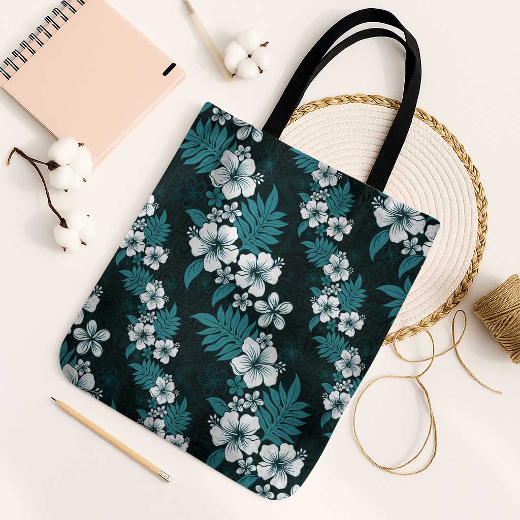 Hawaiian Hibiscus Tribal Floral Teal Tote Bag Polynesian Tapa Pattern LT01 Black Strap One Size Teal - Polynesian Pride