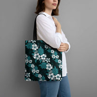 Hawaiian Hibiscus Tribal Floral Teal Tote Bag Polynesian Tapa Pattern - Polynesian Pride