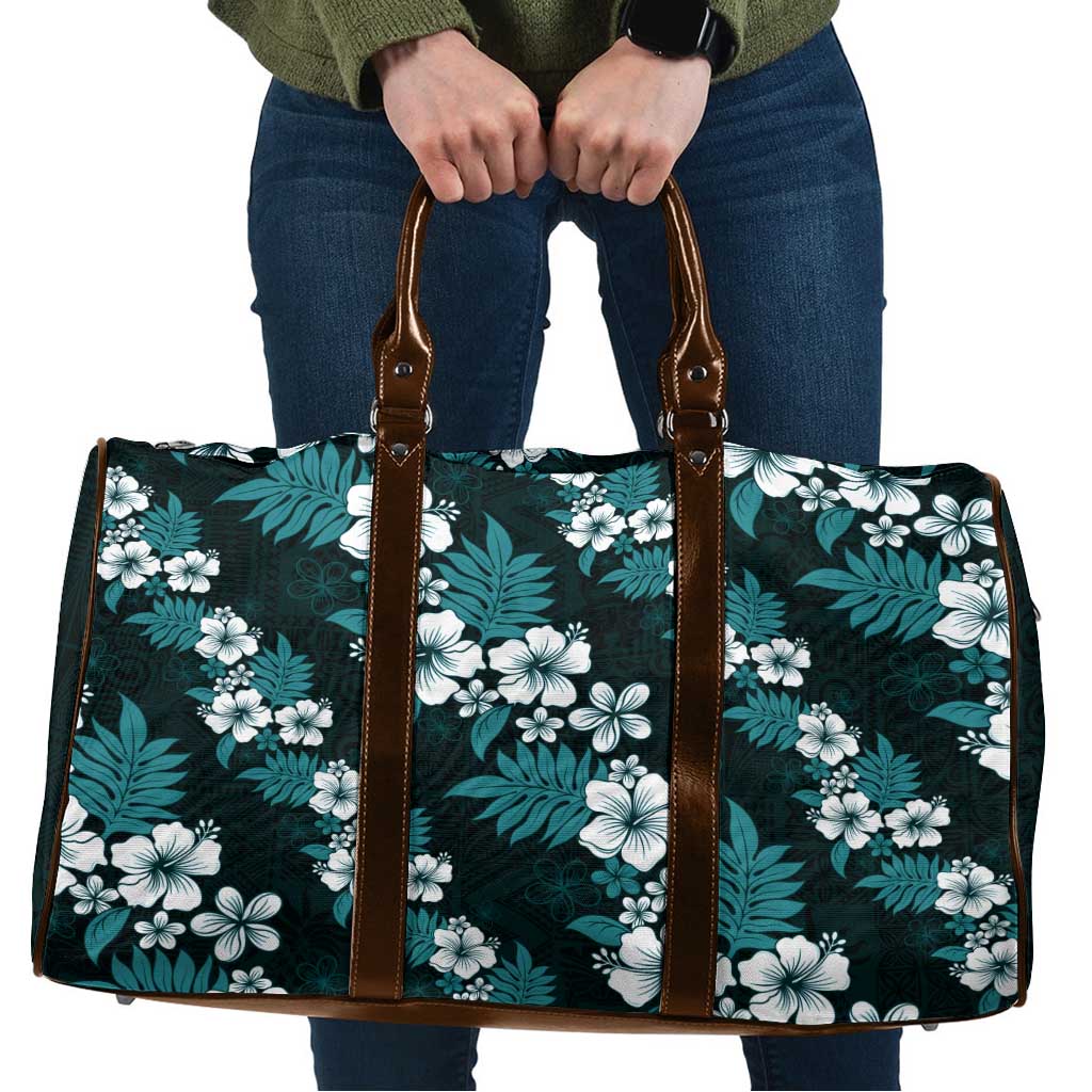 Hawaiian Hibiscus Tribal Floral Teal Travel Bag Polynesian Tapa Pattern LT01 Teal - Polynesian Pride