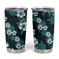 Hawaiian Hibiscus Tribal Floral Teal Tumbler Cup Polynesian Tapa Pattern - Polynesian Pride