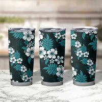 Hawaiian Hibiscus Tribal Floral Teal Tumbler Cup Polynesian Tapa Pattern - Polynesian Pride