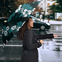 Hawaiian Hibiscus Tribal Floral Teal Umbrella Polynesian Tapa Pattern - Polynesian Pride