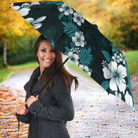 Hawaiian Hibiscus Tribal Floral Teal Umbrella Polynesian Tapa Pattern - Polynesian Pride