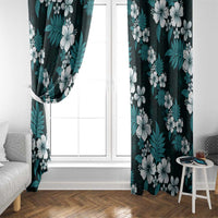 Hawaiian Hibiscus Tribal Floral Teal Window Curtain Polynesian Tapa Pattern - Polynesian Pride