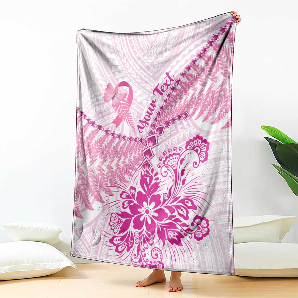 Personalised New Zealand Pink Fern Breast Cancer Blanket Polynesian Pattern