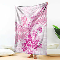 Personalised New Zealand Pink Fern Breast Cancer Blanket Polynesian Pattern