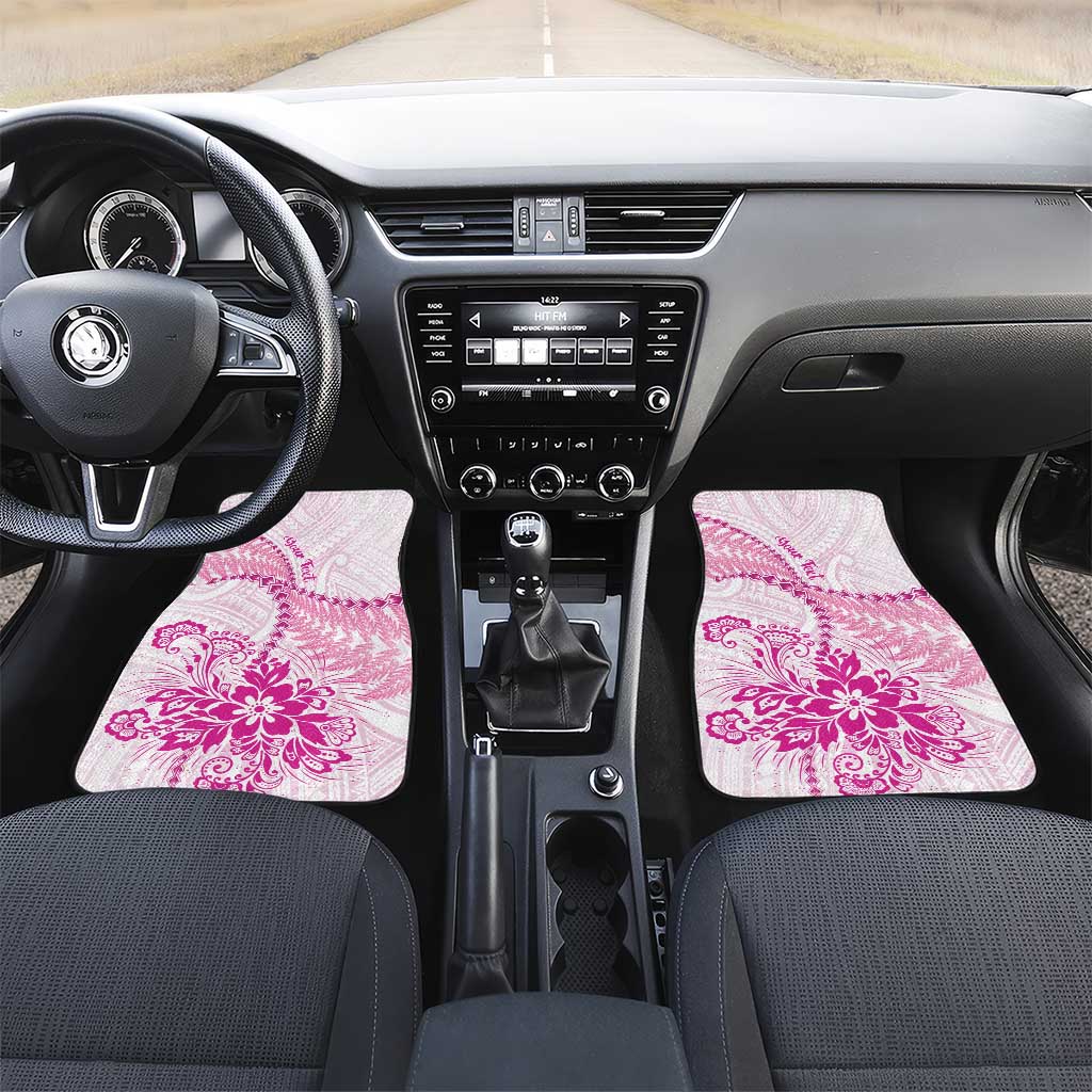 Personalised New Zealand Pink Fern Breast Cancer Car Mats Polynesian Pattern