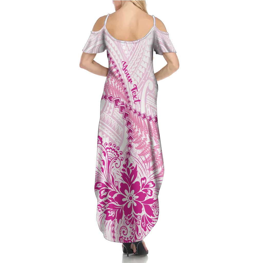 Personalised New Zealand Pink Fern Breast Cancer Family Matching Summer Maxi Dress and Hawaiian Shirt Polynesian Pattern