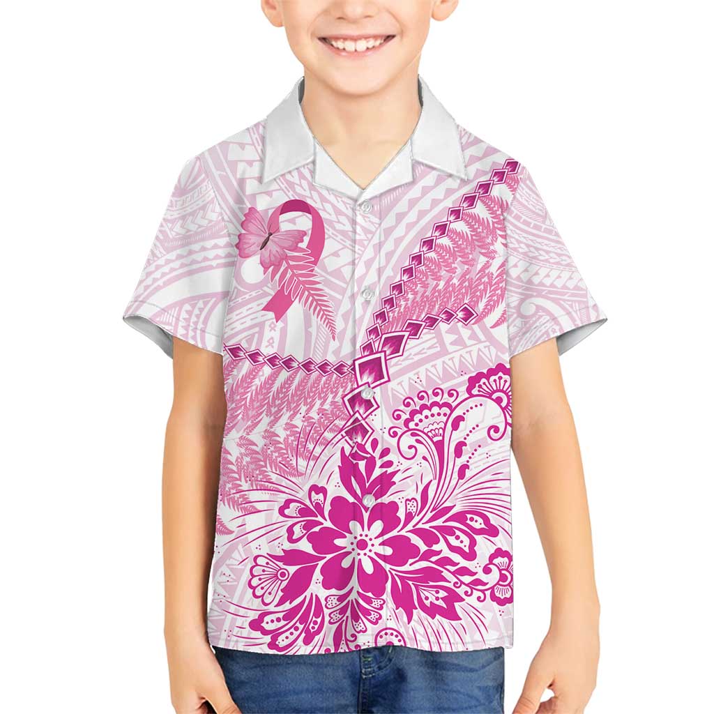 Personalised New Zealand Pink Fern Breast Cancer Family Matching Tank Maxi Dress and Hawaiian Shirt Polynesian Pattern LT01 Son's Shirt Pink - Polynesian Pride