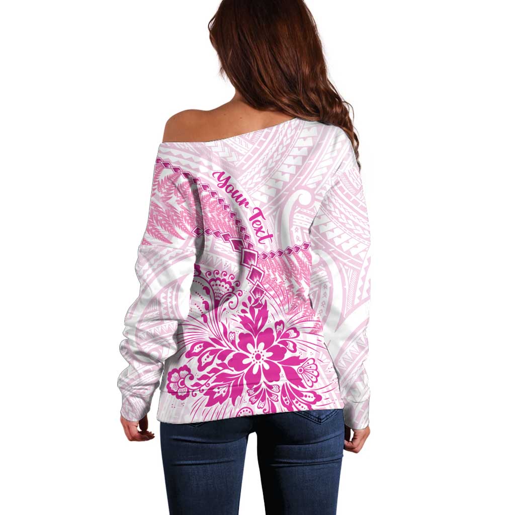 Personalised New Zealand Pink Fern Breast Cancer Off Shoulder Sweater Polynesian Pattern