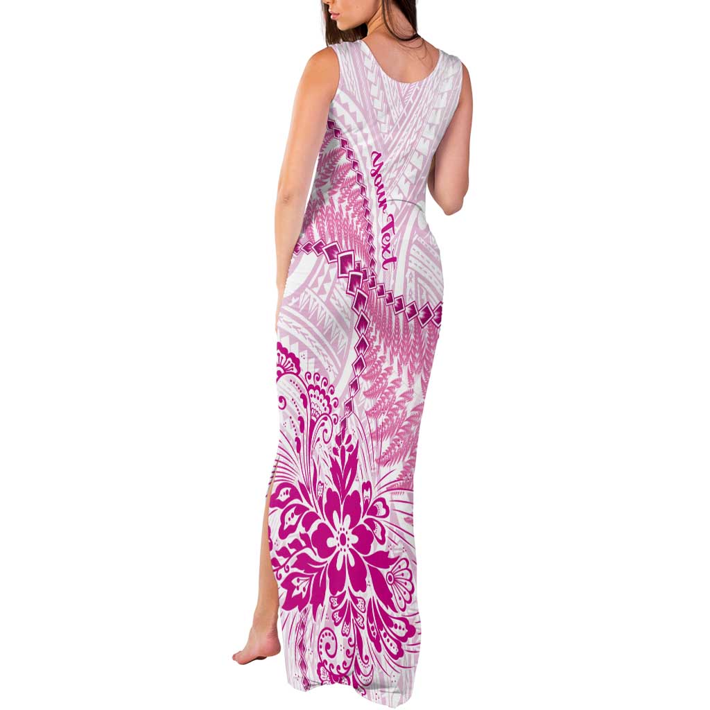 Personalised New Zealand Pink Fern Breast Cancer Tank Maxi Dress Polynesian Pattern