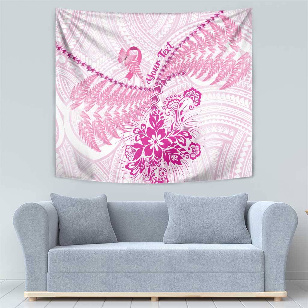 Personalised New Zealand Pink Fern Breast Cancer Tapestry Polynesian Pattern