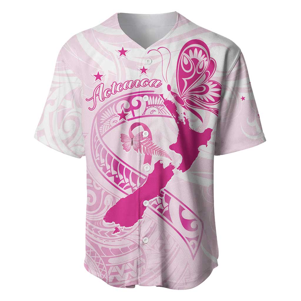Personalised Aotearoa Breast Cancer Baseball Jersey New Zealand Maori Pattern LT01 Pink - Polynesian Pride