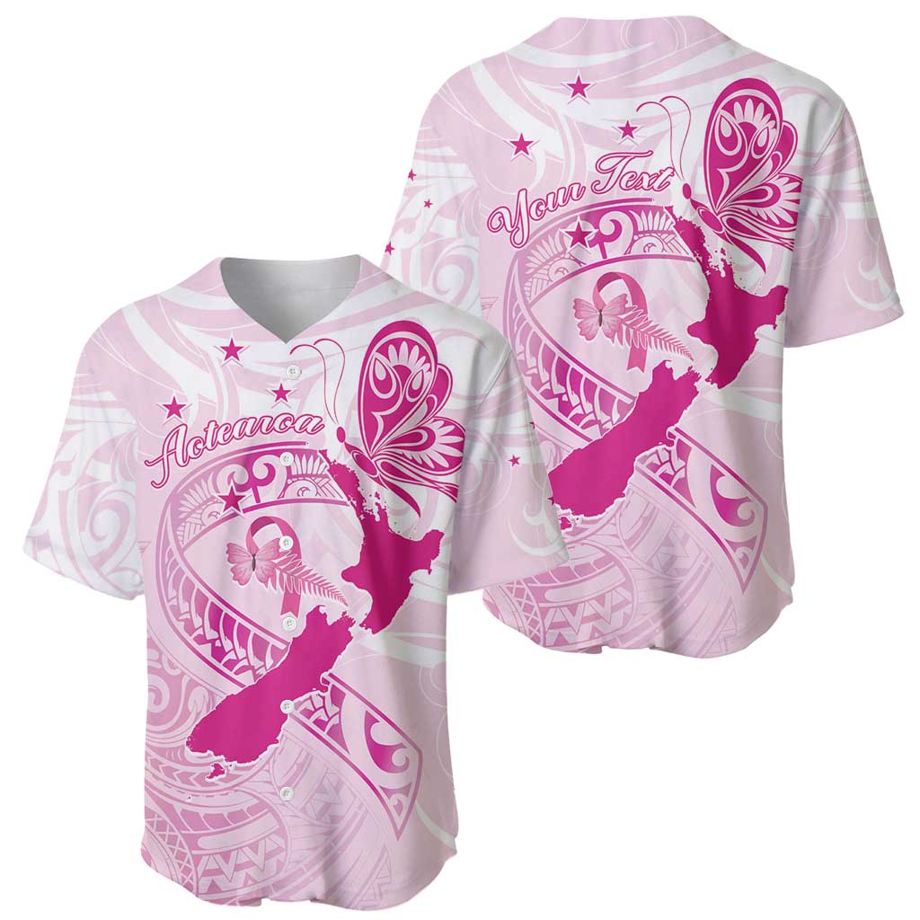 Personalised Aotearoa Breast Cancer Baseball Jersey New Zealand Maori Pattern LT01 - Polynesian Pride