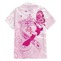 Personalised Aotearoa Breast Cancer Family Matching Off The Shoulder Long Sleeve Dress and Hawaiian Shirt New Zealand Maori Pattern LT01 - Polynesian Pride