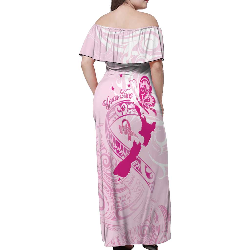 Personalised Aotearoa Breast Cancer Family Matching Off Shoulder Maxi Dress and Hawaiian Shirt New Zealand Maori Pattern