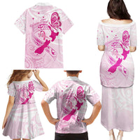 Personalised Aotearoa Breast Cancer Family Matching Puletasi and Hawaiian Shirt New Zealand Maori Pattern